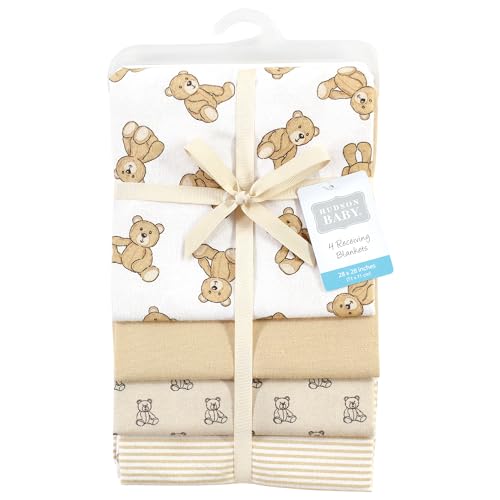 Image of Hudson Baby Unisex Baby Cotton Poly Flannel Receiving Blankets, Teddy Bears, One Size