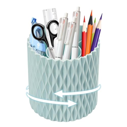 MYHOGOOD Desk Organisers Pen Holder 360 Rotating Makeup Organiser Stationary Desk Organisers with 5 Compartments Pen Pot for Home Office School Classroom (Blue)