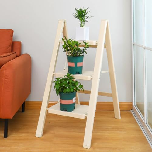 Image of DELAVALA 3 Step Ladder,Folding Step Stool with Wide Anti-Slip Pedal,330 lbs Portable Sturdy Steel Ladder for Your Kitchen, Pantry, Closets, Office, Space Saving