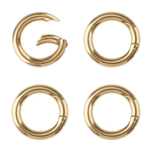 UFURMATE Spring O Rings, 4Pcs 316 Stainless Steel Round Carabiner Snap Clips Spring Snap Keyring Quick Release Multi-Purpose Metal Rings for Bags, Keys, Pets (16mm, Gold)