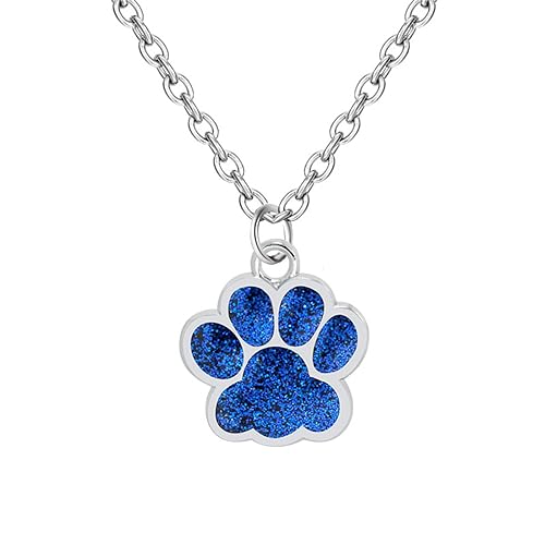 Paw Print Necklace for Women Cute Dainty Animal Pendant Necklace Glitter Personalized Colorful Pet Memorial Necklace Dog or Cat Memorial Jewelry Gifts for Cat Mom Animals Lover