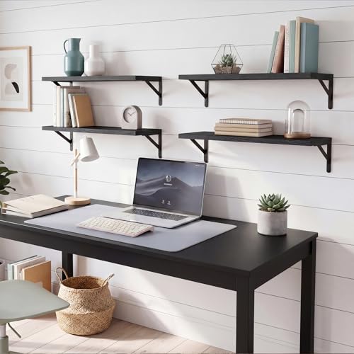 Image of YGEOMER Floating Shelves for Wall, 23in Black Wall Shelves for Living Room, Bathroom, Bedroom, Kitchen, Home Decor (Set of 4)