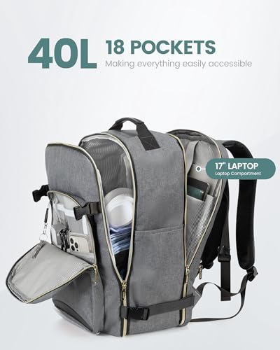 Image of LOVEVOOK 40L Travel Backpack Flight Approved Carry on Backpack,3 Packing Cubes,Waterproof Personal Item Travel Bag,TSA Carry on Luggage Suitcase Travel Essentials,Gifts for Women & Men,fits 17 inch Laptop