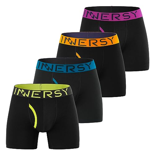 INNERSY Calzoncillos Boxer Negros Hombre Boxers para Hombres Algodón Ropa Interior Suave Pack de 4 (L, Negro Deportivo)
