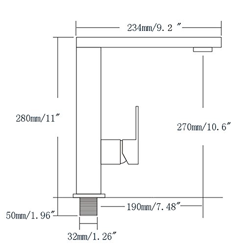 Asyas Modern Kitchen Sink Faucet Mixer Single Hole Chrome Brass Taps With Swivel High Arc Square Spout #TOP1