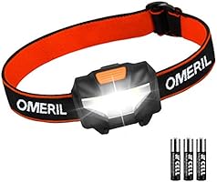 OMERIL LED Head Torch, Lightweight COB Headlamp with 3 Modes, IPX4 Waterproof, Super Bright 150 Lumens LED Headlight for...