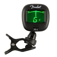 The Fender FT-1 Pro Clip-On Tuner, designed for electric, acoustic, and bass guitars, as well as ukuleles, comes in sleek black; This tuner combines Fender’s renowned craftsmanship with cutting-edge tuning technology, ensuring your instrument is alwa...