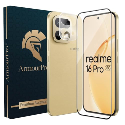 Image of ArmourPro Tempered Glass and Clear Camera Lens Protector for Realme 16 Pro, Edge to Edge Screen Guard, Anti-Bubble, Scratch Resistant, Anti-Fingerprint, Installation Kit | Clear