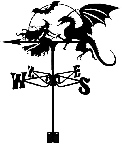Wzglod Weather Vane Dragon And Witch Stainless Steel Weathervane Durable Retro Farm Scene Garden Stake Weathercock Measuring Tools For Patio Yard Decoration (Color : Dragon 1) #TOP8
