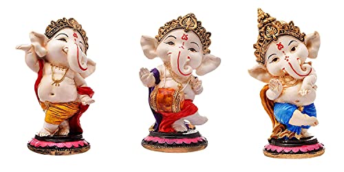 Image of MOSTOS - Handcrafted Lord Ganesha Idol Decorative Showpiece for Home, Office, Car Dashboard & Temple | Resin Ganpati Murti | Hindu God Ganesh Statue (Ashirwad Mudra + Raised Palm + Dholak)