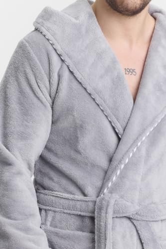 Triga Erkek Bornoz%100 Pamuk Kapüşonlu Gri Gri L/XL
