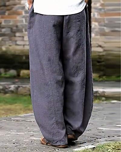 IXIMO Women's Casual Cotton Linen Baggy Pants with Elastic Waist Relax Fit Lantern Trouser4