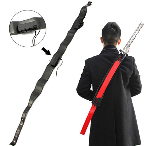 Renaissance Medieval Knight Dual Rapier Sword Frog Belt Holster Adjustable Faux Leather Weapon Carry Case Waist Hanger Carrier (53-Black) - Image 3