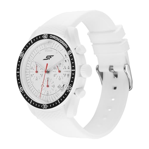 Image of SF Genesis-Bold Chronograph Quartz Analog with White Dial White Silicon Strap Watch for Men - 77186PP05