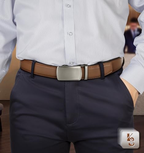 Image of KEMISANT Belt Men, Sliding Ratchet Belt Genuine Leather For Gift Mens Dress Pants Oxfords,Size Adjustable