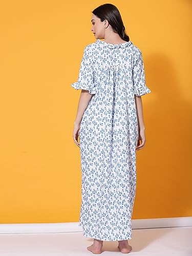 Image of OOMPH! Cotton Blend Nighty for Women's | Night Gown | Nighty | Nightdress | Maxi Dress | Sleepwear | Gown for Women | Nighties | Sleepwear