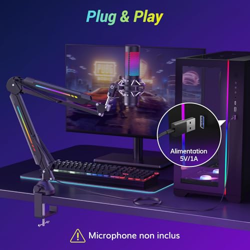 Bras de micro de gaming TONOR T20S avec éclairage RGB contrôlable par application
