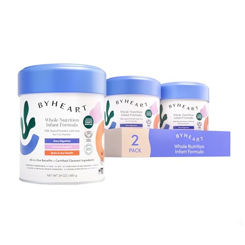 ByHeart Whole Nutrition Infant Formula Powder for Infants 0-12 Months, Made With Organic Grass-Fed Whole Milk, Clean Label Project Certified, Closest-to-Breast Milk Baby Formula Patented Protein Blend (24 Ounce (Pack of 2))