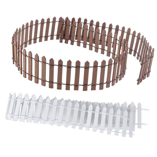 LIFKOME 2個 ミニチュアガーデンフェンス ウッド製 高さ ホワイト ブラウン ミニ盆栽装飾 多肉植物鉢植え用 模型園用 柵モデル インテリアク