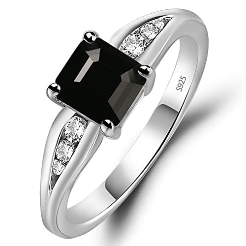 LUO S925 Sterling Silver Asscher Cut 6X6 MM Gemstone Promise Ring Split Shank Engagement Ring for Women Size 3-13 Jewelry