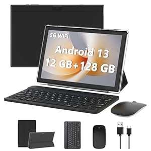 Tableta Android 13 de 10 pulgadas, 12 GB de RAM, 128 GB ROM/1 TB, tableta expandible 2 en 1 con teclado y mouse, lápiz capacitivo, procesador de cuatro núcleos de 2.0 GHz, pantalla táctil IPS HD de