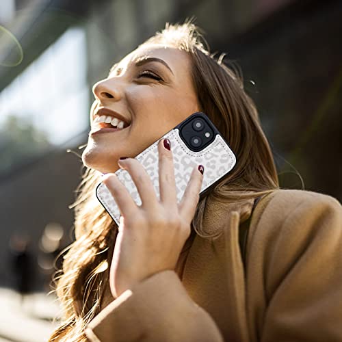 Image of HAOPINSH for iPhone 13 Case Wallet with Card Holder, White Leopard Cheetah Pattern Back Flip Folio PU Leather Kickstand Card Slots Case for Women Girls, Double Magnetic Clasp Shockproof Cover 6.1 inch