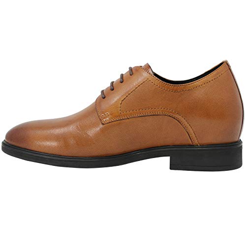 CALTO Men's Invisible Height Increasing Elevator Shoes - Brown Premium Leather Lightweight Lace-up Formal Oxfords - 3 Inches Taller - Y10752 - Size 6 D(M) US4