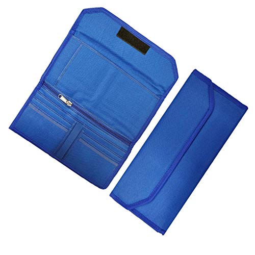 Image of Magpie Collection Nylon Multipurpose Expanding Cheque Book Holder Multi Pocket Travel Organizer Document Bag for Small Accessories- 24 * 12 CM Blue