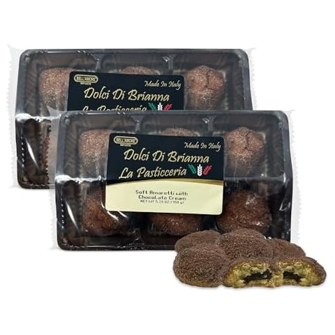 Italian Soft Amaretti Cookies with Chocolate Center - Pack of 2-150g per Tray (12 Pieces Total) - Authentic Italian Pastry Made in Italy - Dolci Di Brianna Cover