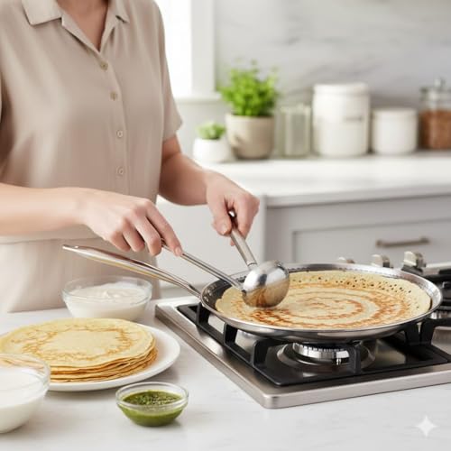 Image of Triply Honeycomb Dosa Tawa 31 cm and 304 Stainless Steel Interior Nonstick Flat Base Tava | Induction, Gas | Healthy Cooking Tawa for Dosa, Uttapam & Chilla Nonstick Tawa Dosa Tawa