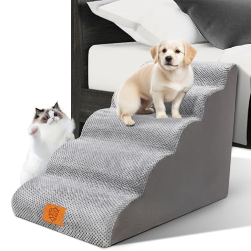 Zvonema Hundetreppe, Hundetreppe für Kleine Hunde, rutschfest Hunde Treppe 5 Stufen, Haustiertreppe mit hochdichtem Schaumstoff, waschbarer Hunderampe, Katzentreppe reduziert Stress auf Tiergelenke