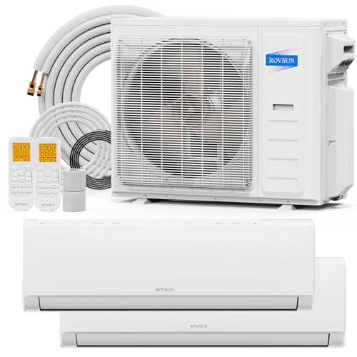Image of ROVSUN 2 Zone 42000 BTU (18K /18K) Mini Split AC /Heating System, 20 SEER2 Dual Zone Ductless Wall Mounted Air Conditioner with Pre-Charged Condenser, Heat Pump & 25Ft Line Set, 208-230V