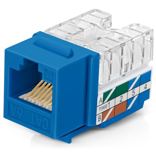 Image of Everest 90 Degree RJ45 Cat6A Keystone Jacks Slim Profile 10-Pack Blue