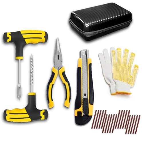 Goviox Reifenreparaturset, Reparaturset für Platte Reifen, Universal Reifenreparaturwerkzeuge, Pannenstopfen- und Flickset mit Dichtmittel, für Auto Motorrad LKW Traktor