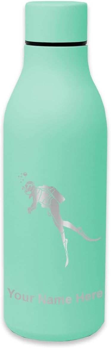 LaserGram Double Wall Stainless Steel Water Bottle, Scuba Diver, Personalized Engraving Included