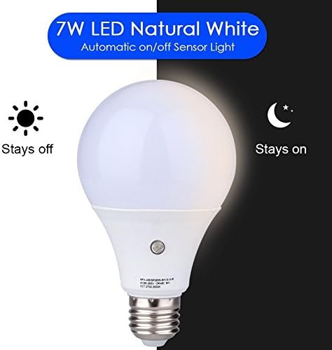 E27/E26 7-Watt 630Lumens LED Dusk-to-Dawn Sensor Light Bulbs Built-in Photosensor Detection Auto Switch Energy Saver Light Indoor/Outdoor Lighting Lamp for Porch Hallway Patio Garage (4000K)
