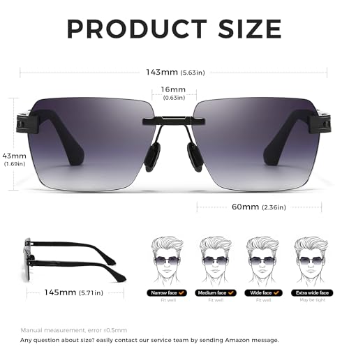 Image of SUNGAIT Rimless Rectangle Sunglasses Square Frameless Shades for Men Women Y2K Vintage UV Protection