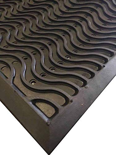 SrS Rugs® Rubber Mats Outdoor Entrance Non Slip Anti Fatigue Drainage Holes (Rubber Waves, 90cm x 150cm) — image 1