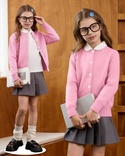 Image of Girls Cardigan Sweater School Uniforms Toddler Long Sleeve Button Knit Solid Sweaters Tops