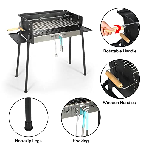 Grande barbecue a carbone con affumicatore offset, portatile e regolabile, con tavolini pieghevoli e tavolo in materiale