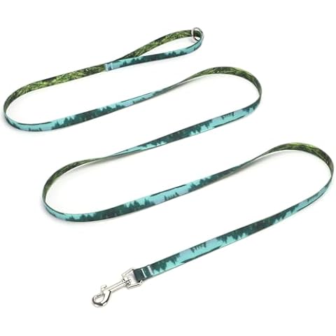 WYuZe Waterproof Dog Leash 7 FT, Odor-Proof Strong Coated Nylon Webbing Easy to Clean, Small Dog Leash with Fashion Pattern, Forest Cover
