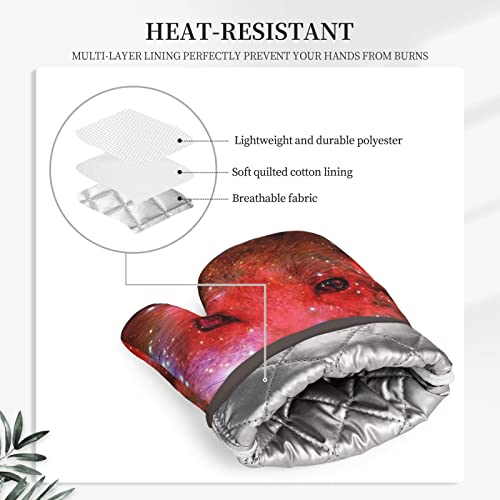 Red Fox Galaxy Silicone Oven Mitts Animal Print Gloves Kitchen Mittens Heat Resistant Non-Slip For Bbq Grilling Cooking Baking, 1 Pair #TOP3