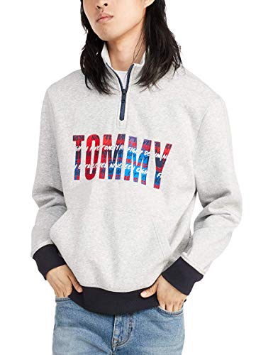 Tommy Hilfiger Men's THD Half Zip Sweatshirt, Metal Grey Heather, XL