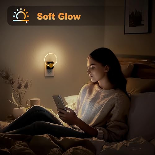 Image of JandCase Night Light, Night Lights Plug into Wall, Dimmable Nightlight | 2 Pack,Dusk to Dawn Sensor, 180 Rotatable Round Plug in Nightlights, LED Circle Acrylic Night Light for Bathroom Kids