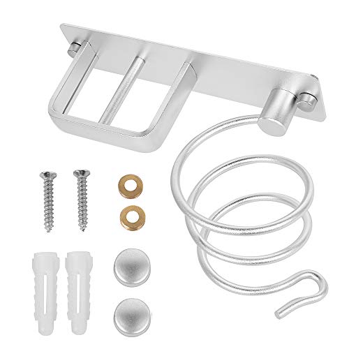 Preisvergleich Produktbild JTWEB Haartrocknerhalter Föhnhalterung mit Kabelhalter, Föhnhalterung für Badezimmer Fönhalter und Glätteisenhalter Matt Wandmontage aus Aluminium (Silber)