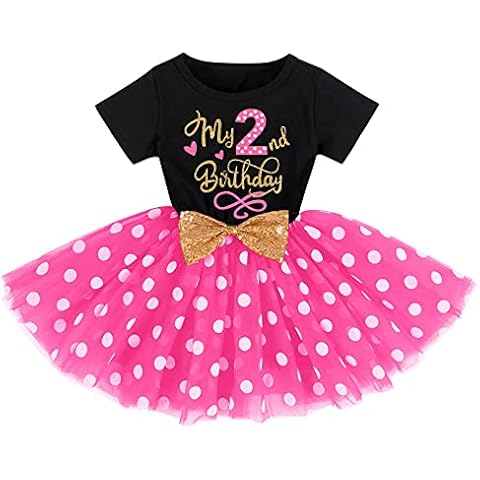FYMNSI Kleinkinder Mädchen Mein 2. Geburtstag Partykleid Baumwolle Kurzarm Gepunktet Tutu Tüll Prinzessin Kleid 2 Jahre alt Festkleid Abendkleid Sommer Bekleidung Schwarz + Rose 2 Jahre Cover
