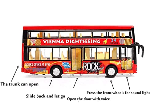 Image of Metal Pull Back Diecast Car Double Decor Bus Model Pull Back Car Model with Sound Light Boys Gifts Toys for Kids【Pack of 1】