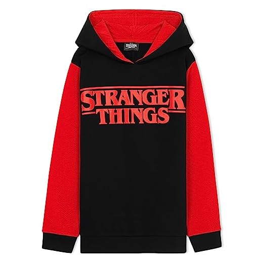 Stranger Things Sudadera con Capucha para Niños y Adolescentes Transpirable 9-15 Años Regalos de Merchandising Oficial (11-12 años, Negro/Red)