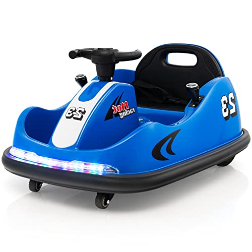 DREAMADE Auto-Tamponneuse Électrique avec Télécommande et Lumières LED, 360° avec Volant, Pédale, Voiture Électrique avec Siège à Ceinture de Sécurité, pour Enfant de 18-72 Mois (Bleu)