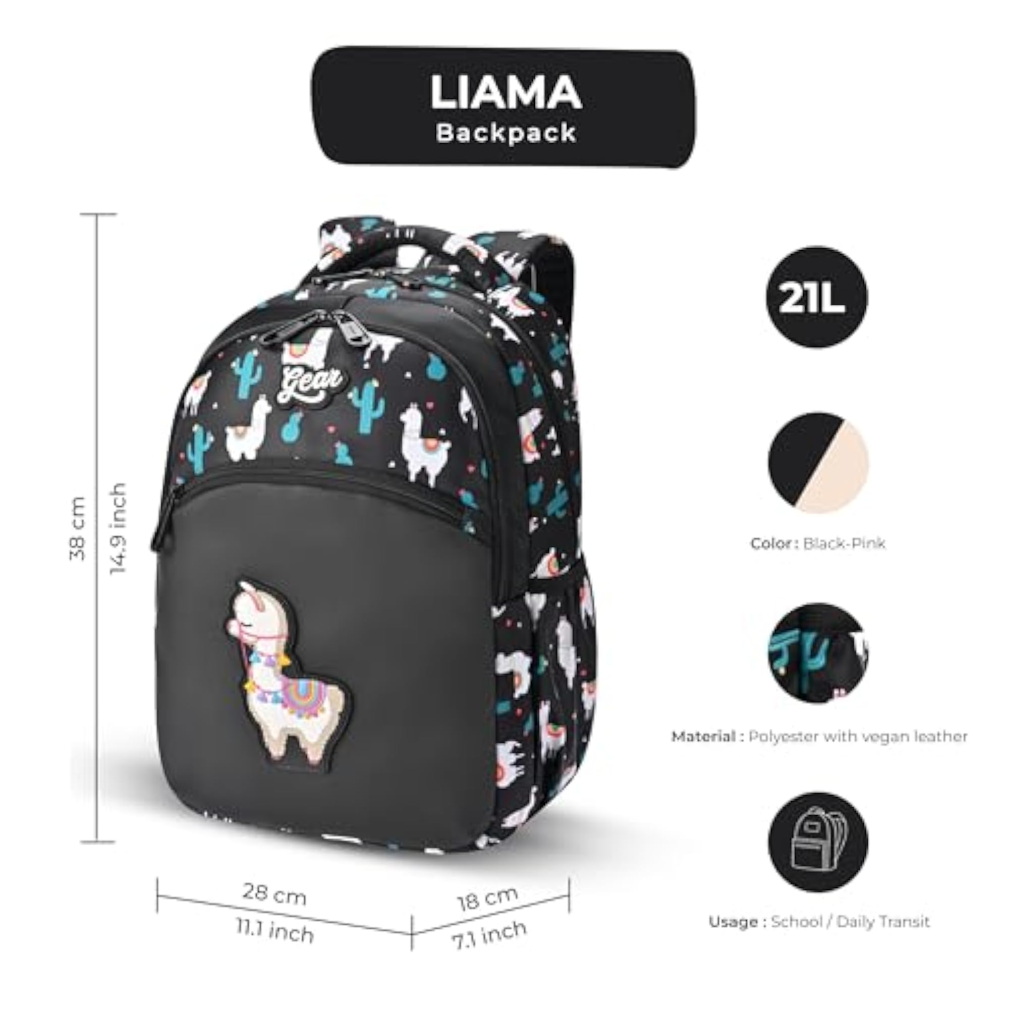 Llama 2 Compartment Backpack, Water Resistant School Bag